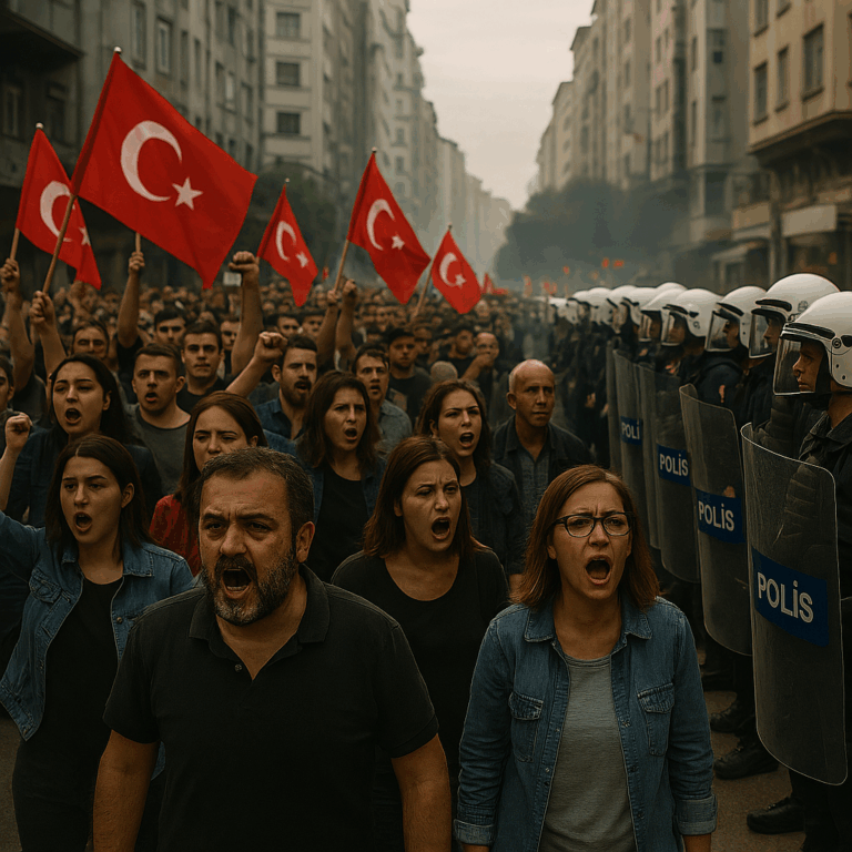 Friedliche Proteste von CHP-Anhängern in der Türkei nach neuen Verhaftungswellen (KI-Bild)