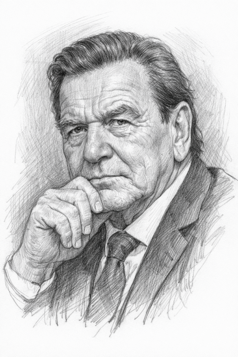 Bleistift-Skizze von Altkanzler Gerhard Schröder (KI-Bild)