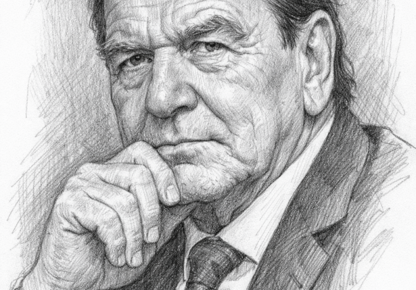 Bleistift-Skizze von Altkanzler Gerhard Schröder (KI-Bild)