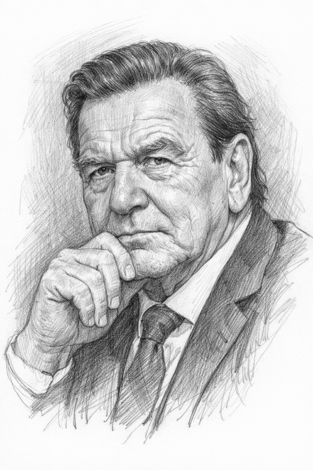 Bleistift-Skizze von Altkanzler Gerhard Schröder (KI-Bild)