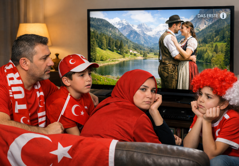 Türken in Deutschland: Enttäuschung vor dem Bildschirm (KI-Bild)