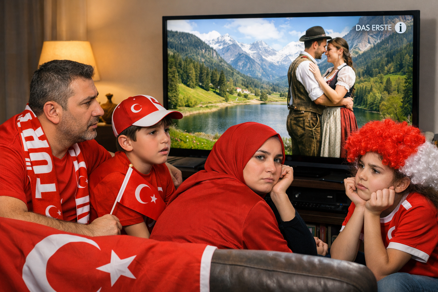 Türken in Deutschland: Enttäuschung vor dem Bildschirm (KI-Bild)