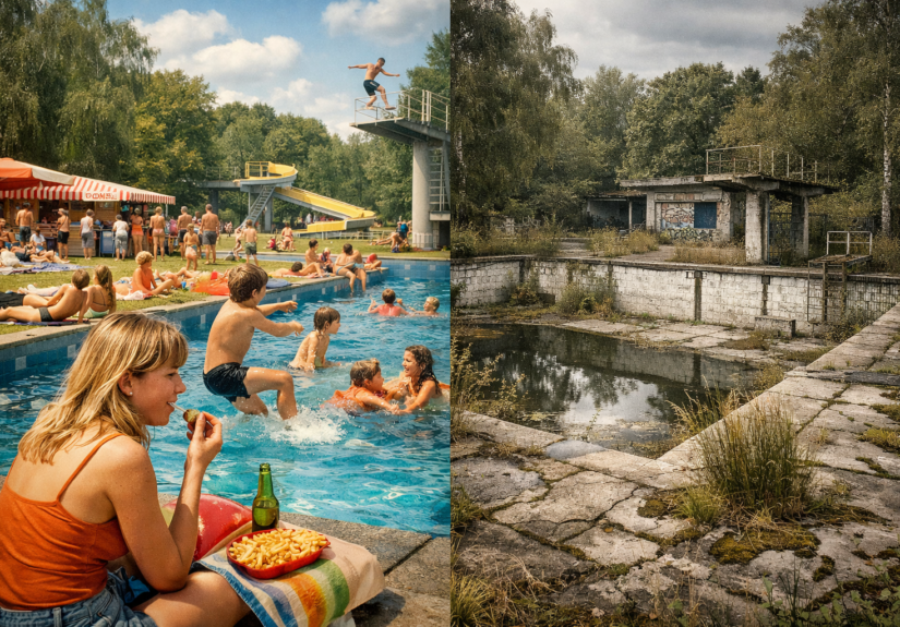 Unser Freibad 1976 und 2026 (KI-Bild)