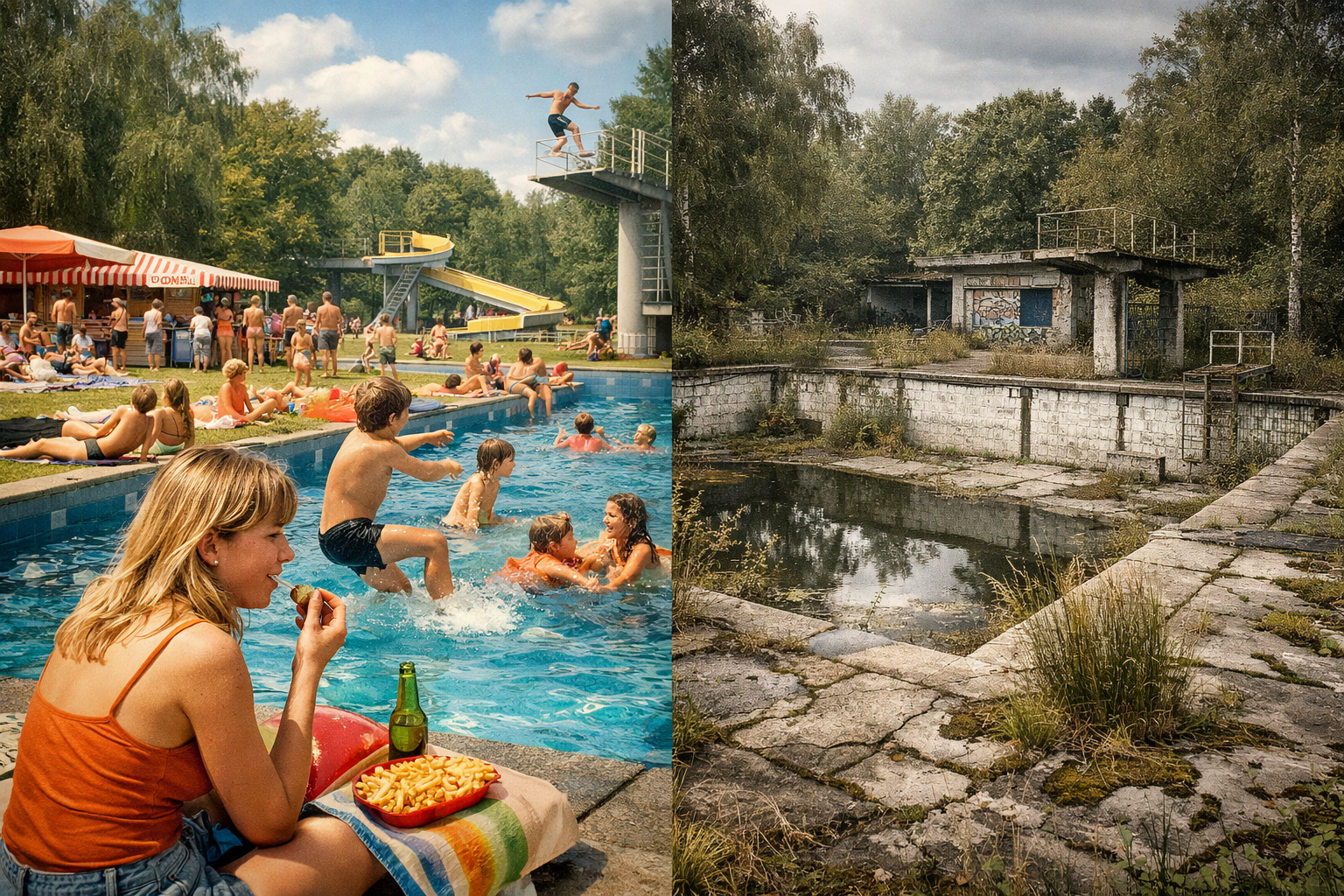 Unser Freibad 1976 und 2026 (KI-Bild)