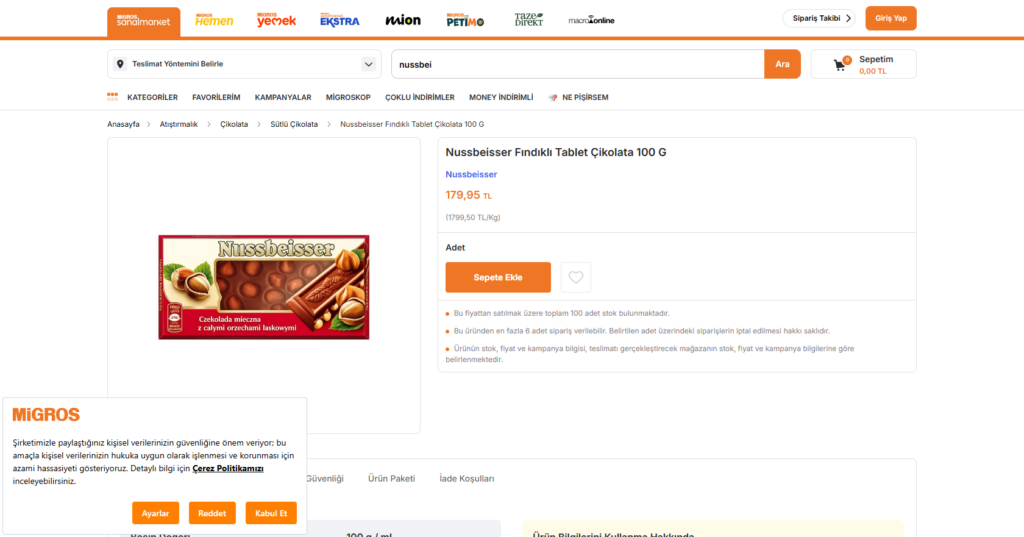 Nussbeisser bei MIGROS im Netz (Mihros.tr)