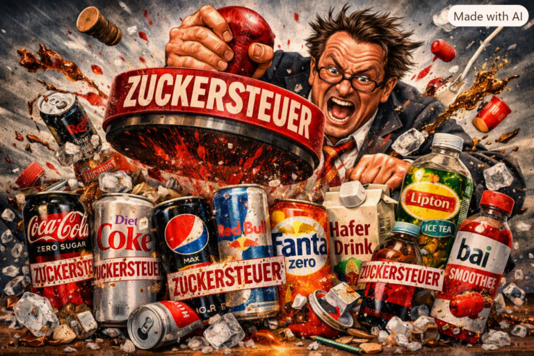 Zuckersteuer am, besten auf alle Getränke - auch ohne Zucker (KI-Bild)