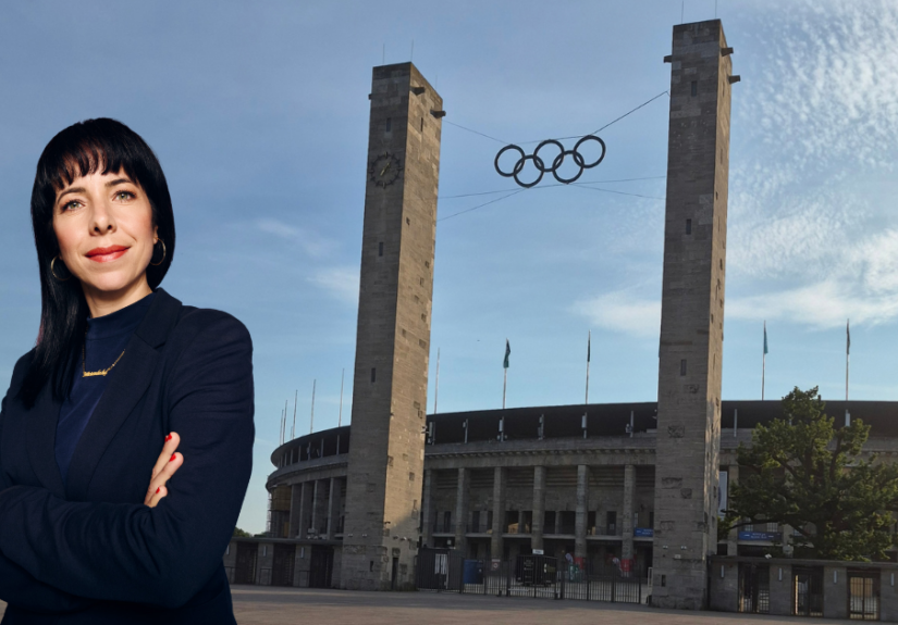Berliner Olympia-Absage von Elif Eralp (Fotos: Olympia-Stadion: J. Wachsmuth, E. Eralp: Linke)