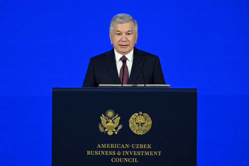 Eröffnungsrede der „C5+1“ Konferenz von Shavkat Mirziyoyev, Präsident der Republik Usbekistan (Foto: Oʻzbekiston Milliy axborot agentligi (Nationale Nachrichtenagentur Usbekistans))