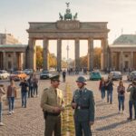 Fiktion: Brandenburger Tor mit zwei Demokratischen Deutschlands (Foto: KI)