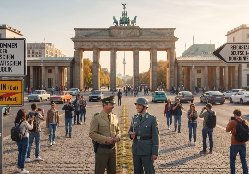 Fiktion: Brandenburger Tor mit zwei Demokratischen Deutschlands (Foto: KI)