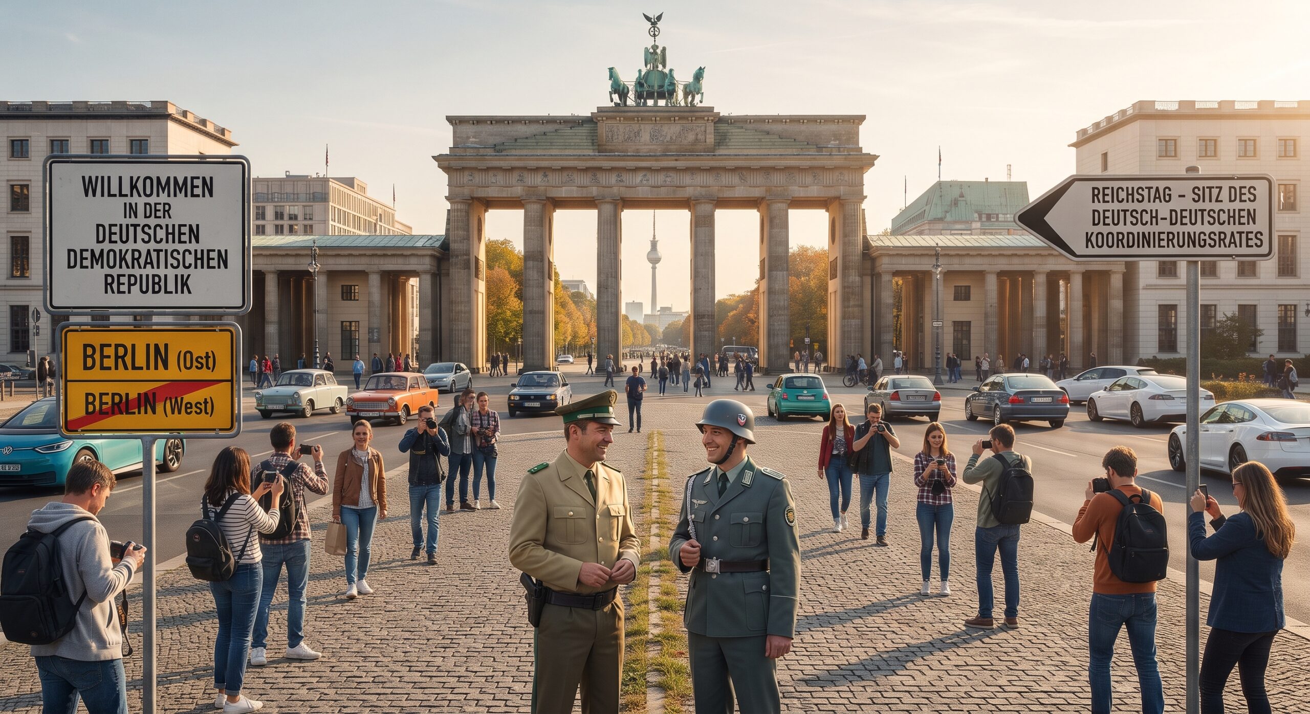 Fiktion: Brandenburger Tor mit zwei Demokratischen Deutschlands (Foto: KI)